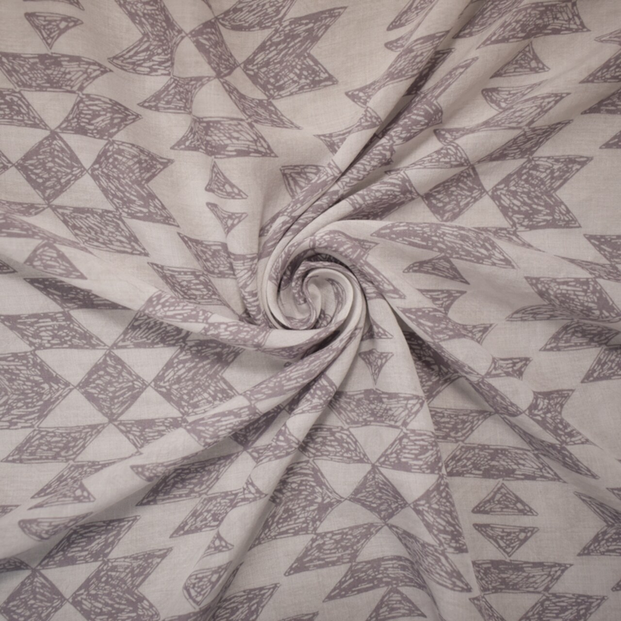 White-Gray Cotton Abstract Diamond Printed Lawn Woven Fabric By the Yard